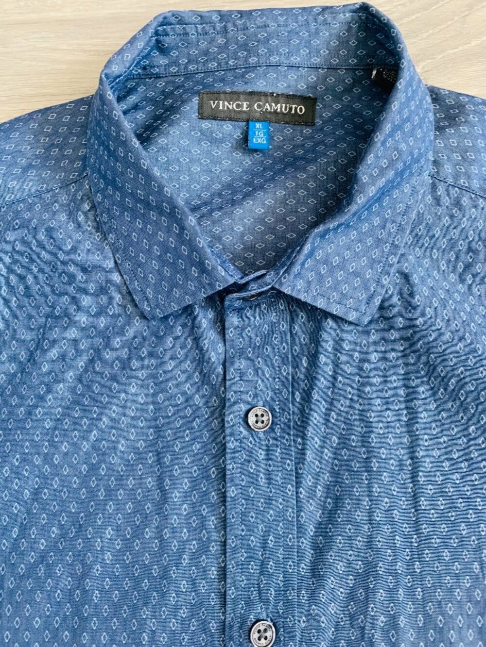 Vince Camuto Men XL Shirt Easy Wear Easy Care Performance Button Up Navy Blue AM